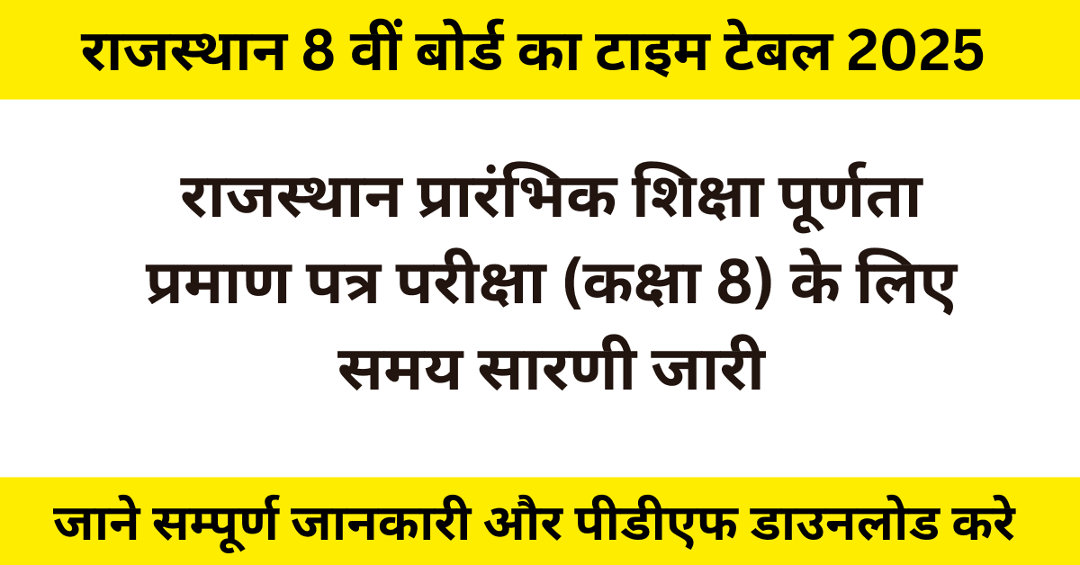 Rajasthan 8th Board Time table 2025 PDF Download